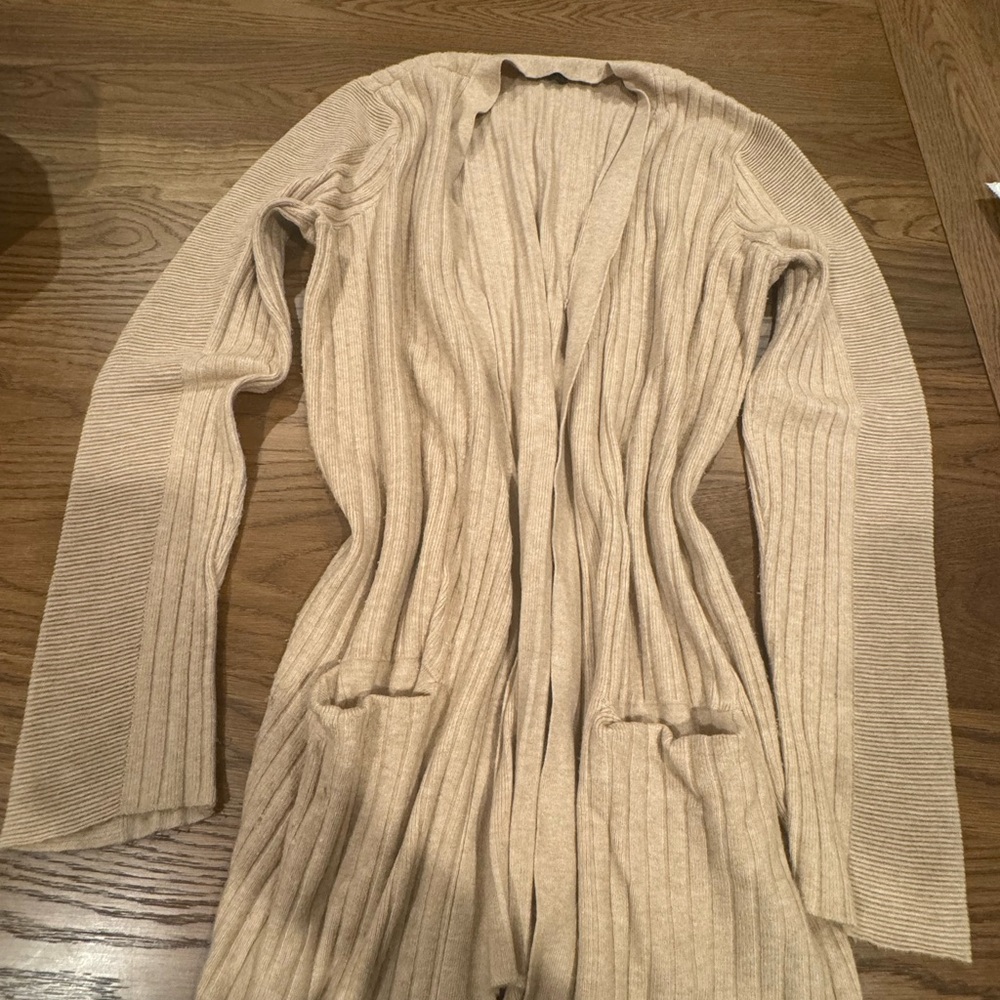Cyrus Cream Ribbed Open-Front Cardigan - Picture 2 of 4